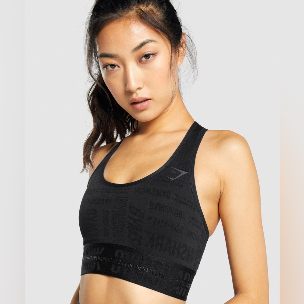 💎RARE💎🆕Gymshark “Vision” Sports Bra And Full-Length Legging In Black Tonal Logo - Picture 7 of 16